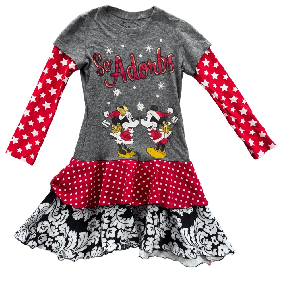 Razberries & Raizins Upcycle Dress Girls‎ XS 4/5 Disney Minnie Mouse Christmas